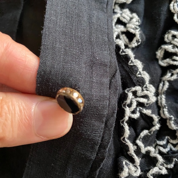 Zimmerman Button Down Ruffle Black White Ramie Blouse Shirt Top Size O - Picture 4 of 9